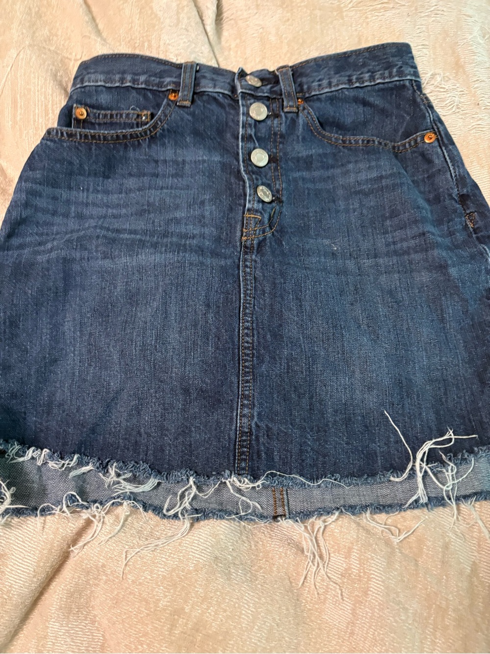 GAP Dark Blue Button-Front Frayed Hem Denim Mini Skirt